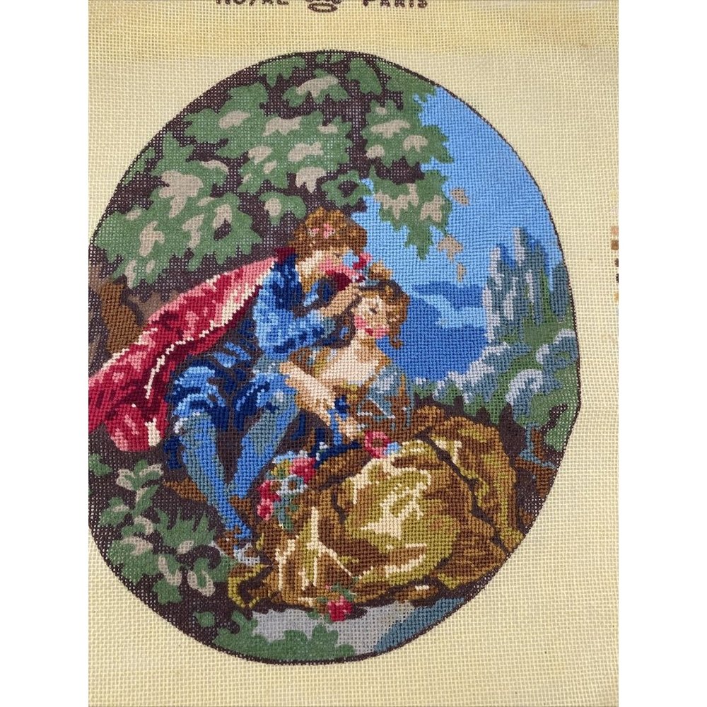Vtg  Cottagecore Romantic Couple Needlepoint Kit